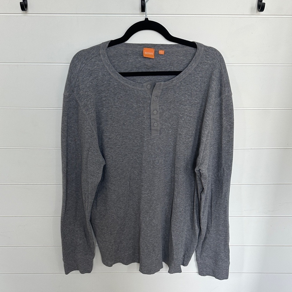 Hugo Boss Men's Gray Long Sleeve Henley Shirt